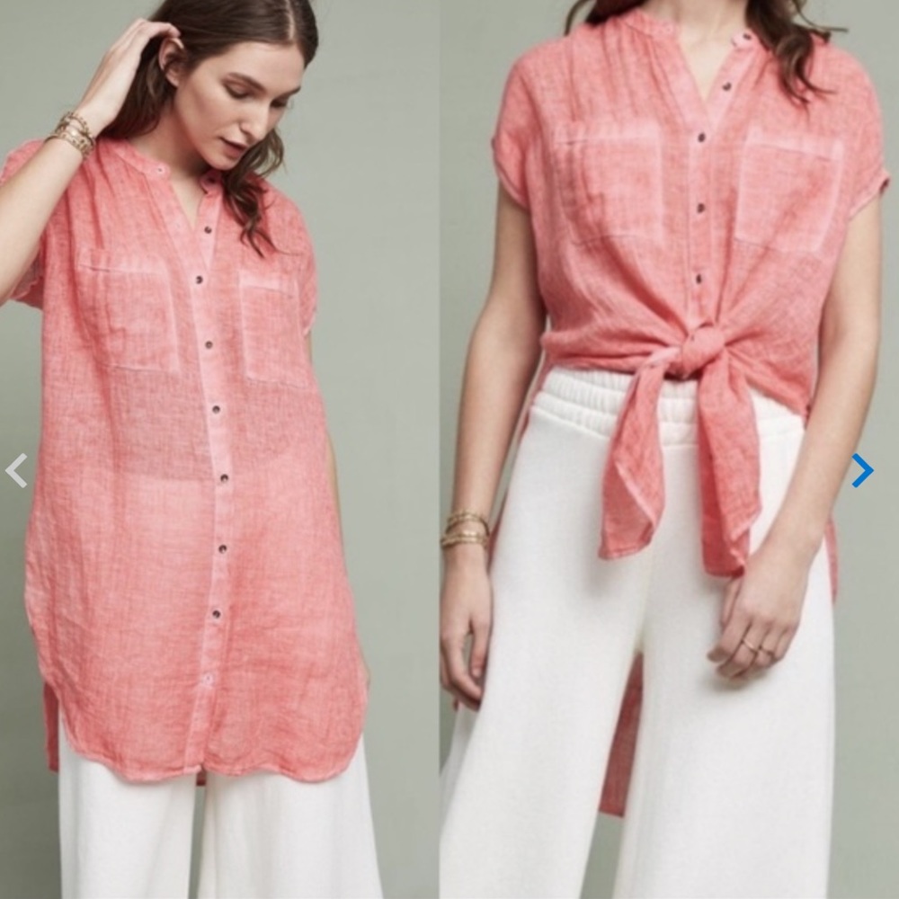 Anthropologie Holding Horses Salmon Linen Lagenlook Tunic